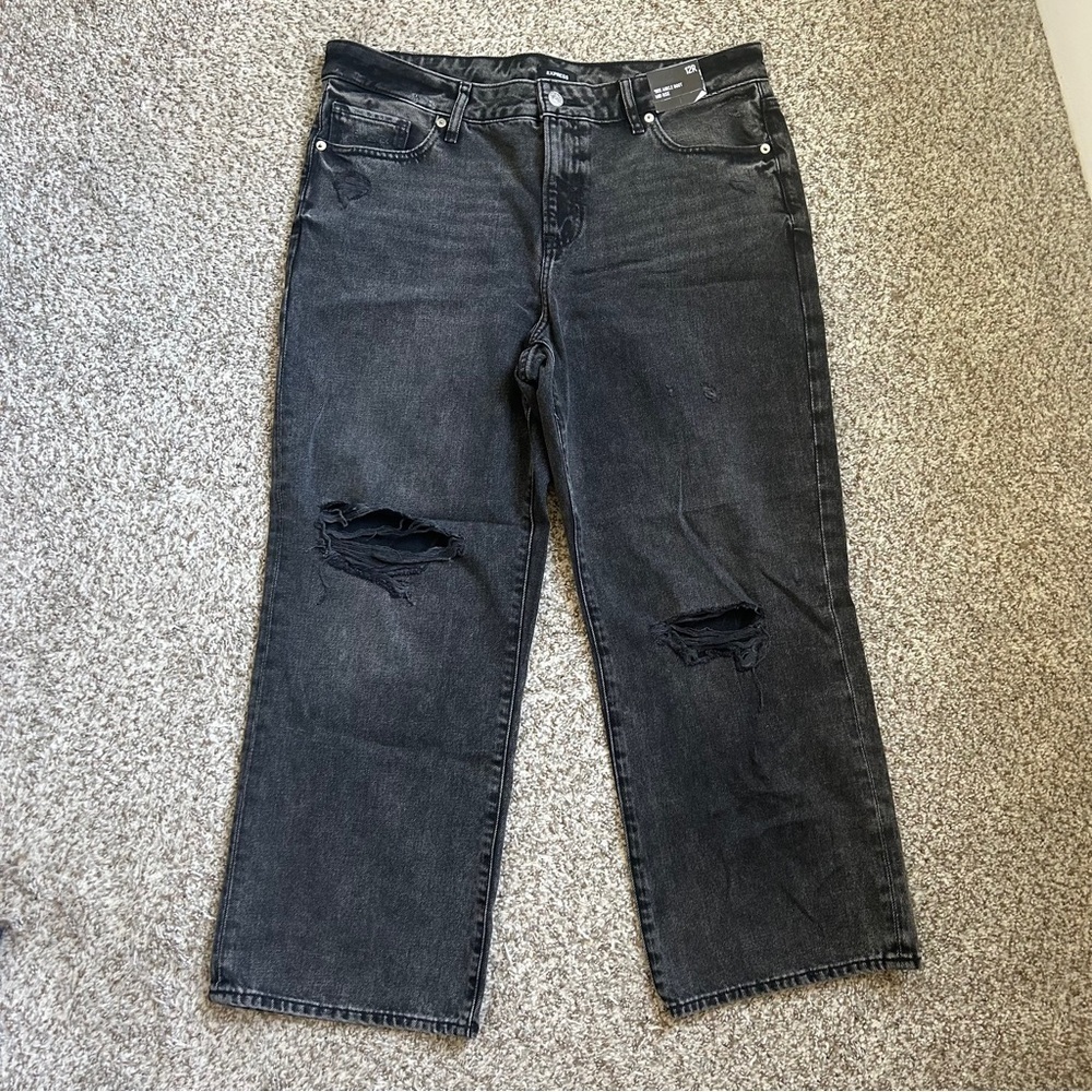 NWT Express 90s Midrise Ankle Boot Black Distressed Jeans Denim Casual 12